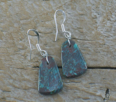 Native American Turquoise "Storm" Slab Earrings